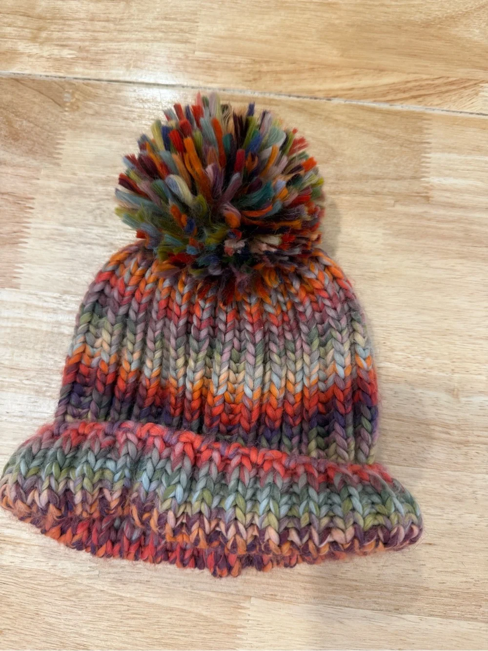 Kids Multicolor Knit Pom Beanie - Colorful Striped Hat